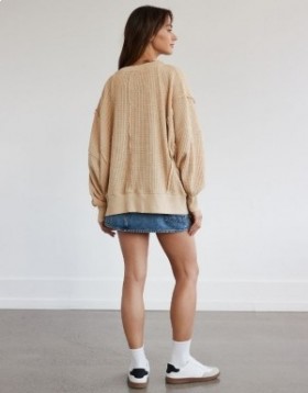 Aerie Oversized Big Hug Waffle V-Neck Sweatshirts Gray