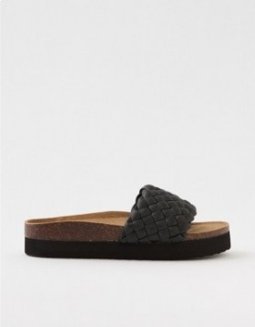 Aerie Woven Platform Sandals Black