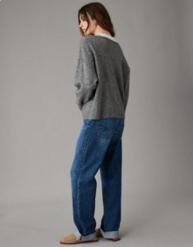 Aerie Whoa So Soft Ballet-Neck Pullover Gray