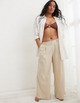 Aerie Pool-To-Party Linen Edition High Waisted Pants Beige