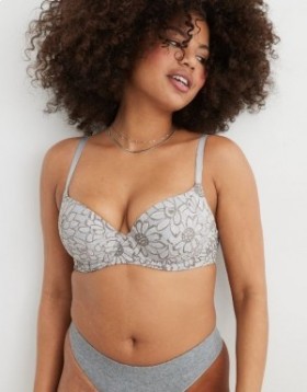 Aerie Sunnie Demi Push Up Bloom Lace Cross Dye Bras Gray