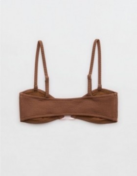 Aerie Crinkle Bandeau Bikini Top Dark Brown