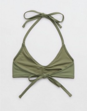 Aerie Halter Voop Bikini Top Olive Green