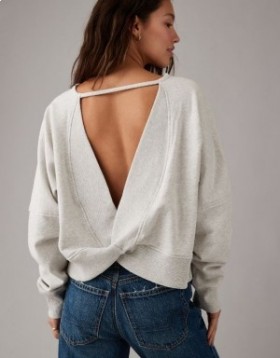 Aerie Long-Sleeve Cropped Twist-Back Sweatshirts Gray