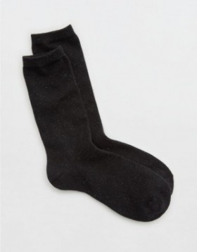 Aerie Tonal Metallic Crew Socks Black