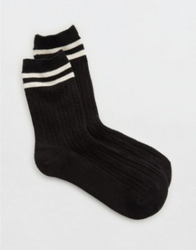 Aerie Cable Stripe Crew Socks Black