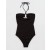 Aerie Crinkle Bandeau One Piece Swimsuits Black