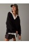  Aerie Whoa So Cozy Waffle V-neck Pullover Preto