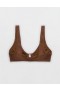  Top de biquíni Aerie Crinkle Wide Strap Scoop marrom escuro