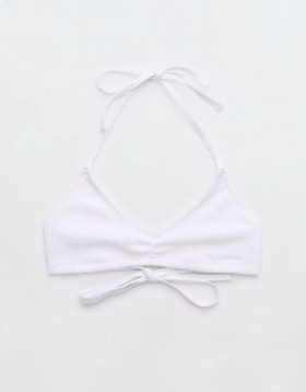  Top de biquíni Aerie Crinkle Halter Voop branco