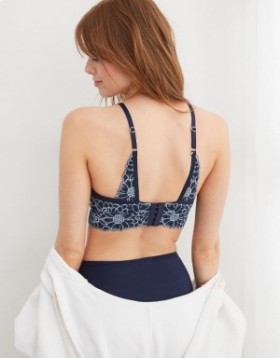  Sutiãs Aerie Sunnie com cobertura total, levemente forrados e com acabamento em renda Bloom, azul-marinho
