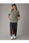  Aerie Long Weekend Crewneck pulóver olíva zöld