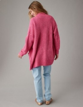  Aerie Whoa So Cozy Waffle Cardigan Pink