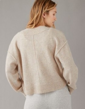  Aerie Whoa So Soft Vágott gombos elülső kardigán barna