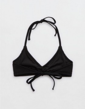  Aerie Crinkle Halter Voop Bikini Barr Dubh