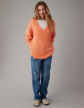  Aerie Whoa Chomh cluthar Waffle V-Muineál Pullover Oráiste