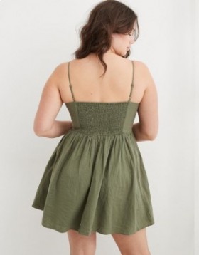  Aerie Love Of Linen Mini Dress Verde Oliva