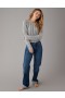  Aerie クロップド ケーブルニット セーター グレー