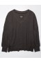  Aerie オーバーサイズ ビッグハグ ワッフル Vネック スウェットシャツ ブラック