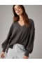  Aerie オーバーサイズ ビッグハグ ワッフル Vネック スウェットシャツ ブラック