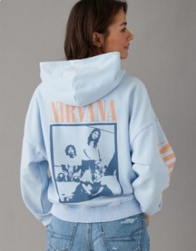  Aerie ニルヴァーナ グラフィック パーカー ブルー
