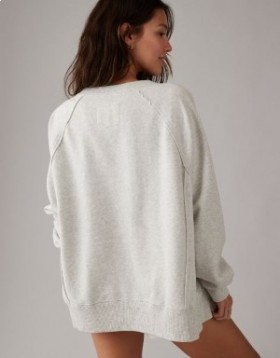  Aerie ビッグハグ オーバーサイズ ノッチネック スウェットシャツ グレー