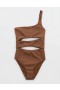  Aerie Crinkle Cut Out One Shoulder One Piece Badedrakter mørk brun