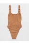  Aerie Shine Crinkle Birthday Scoop One Piece Badedrakter Beige