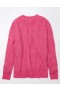  Aerie Whoa So Cozy Waffle V-Neck Pullover Różowy