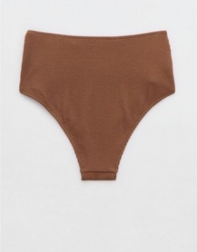  Aerie Crinkle Wysoki stan Cheeky Bikini Majtki Ciemnobrązowe