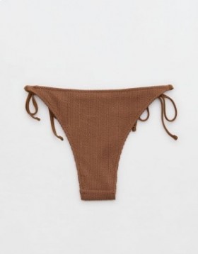  Aerie Crinkle Cheekiest Tie Bikini Bottoms Ciemnobrązowe