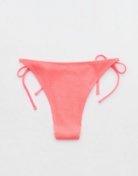  Aerie Crinkle Cheekiest Tie Bikini Bottoms Coral Orange