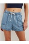  Pantaloni scurți Aerie cu talie înaltă și talie cu cravată Indigo Wash