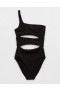 Costume de baie dintr-o bucată cu un umăr Aerie Crinkle Cut Out Negru