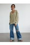  Hanorac oversized Big Hug Waffle Aerie, cu decolteu în V, verde oliv