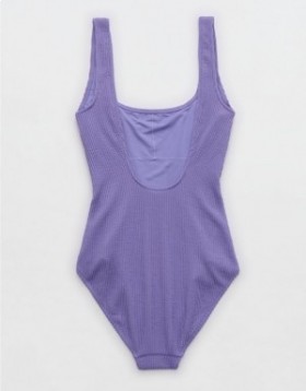 Aerie Crinkle Wide Straps Scoop Costume de baie dintr-o bucată Mov