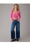  Aerie Cropped Ruched Sweater Pink