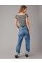  Aerie Cropped Rebrovaný Top Cardigan Off-The-Shoulder Black