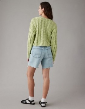  Aerie Cropped Cable-Knit Pullover zelený