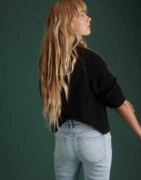  Aerie AE77 Premium Oversized Cropped Cashmere Sweater čierny