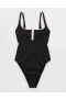  Aerie 와이드 리브 헨리 원피스 수영복 블랙