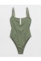  Aerie 와이드 리브 헨리 원피스 수영복 올리브 그린