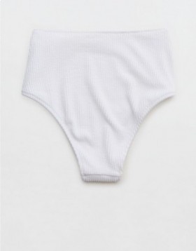  Aerie Crinkle 하이웨이스트 치키 비키니 바텀 화이트
