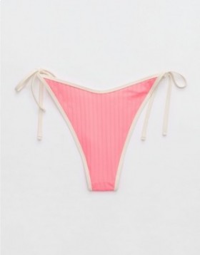  Aerie 와이드 리브 로우 라이즈 타이 치키스트 비키니 바텀 코랄 오렌지