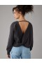  Aerie Långärmad Beskurna Twist-Back Sweatshirts Svart