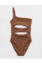  Aerie Crinkle Cut Out One Shoulder One Piece Baddräkter Mörkbrun