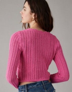  Aerie virkad kofta med slips framtill Rosa