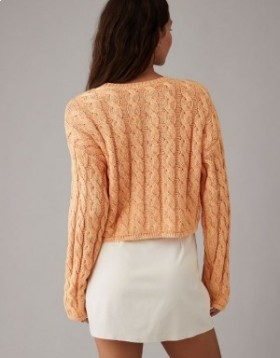  Aerie Cropped Cable Knit Sweater Orange