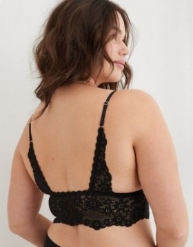 Aerie Show Off Lace Vadderad Longlinelette BH Svart