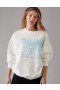  Aerie Büyük Boy Metallica Grafik Sweatshirt Bej Beyaz
